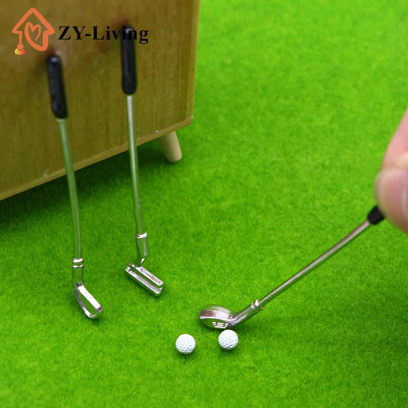 1 Set Miniature Golf Clubs Small Golf Kit Dollhouse Mini Decorative Golf Club Model Toy Scene Prop DIY Accessories Quake