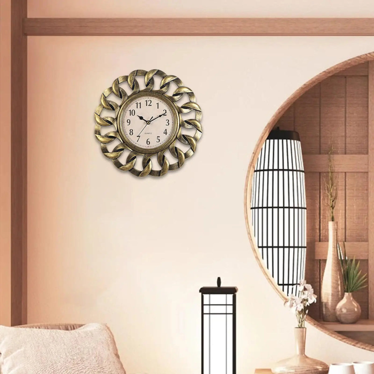 10inch Retro Wall Clock Vintage Non Ticking Quartz Battery Operated Easy Read for Kitchen Quake Gold