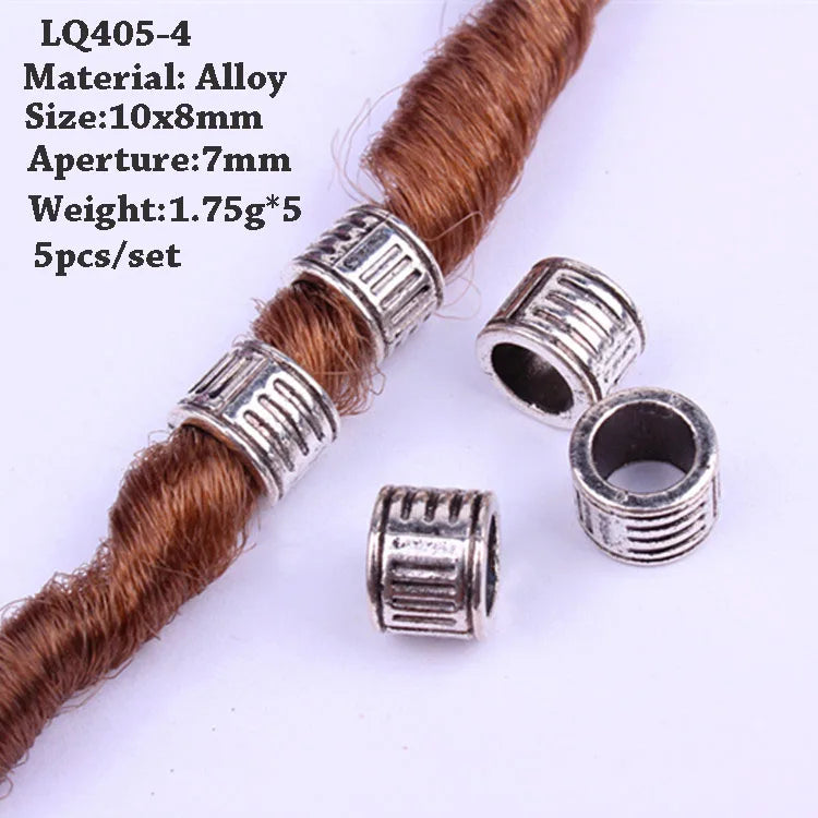 5 Pcs Hair Braids Reggae Dirty Braid Decorative Beads Styling Tools Silver Gold Dread Dreadlock Beads Rings for Hair Accessories Quake LQ405-4