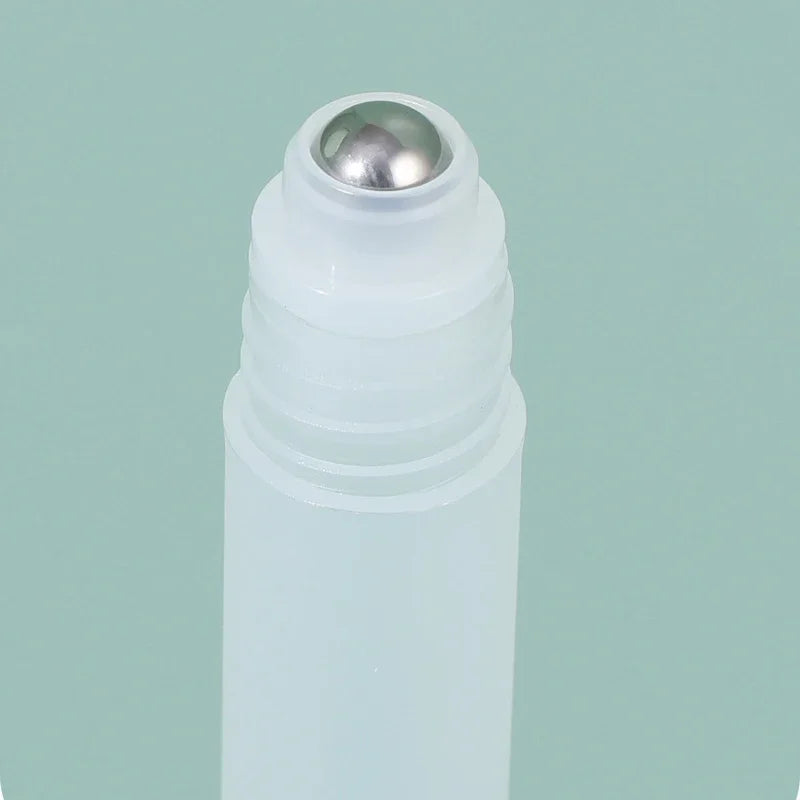 vvocci 10ml Empty Plastic Roll-on Perfume Bottle with Steel Ball, Refillable Oil Container & Holder Quake