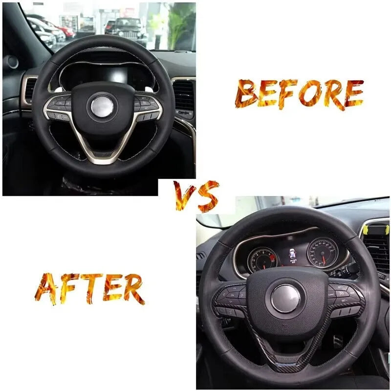 For Jeep Grand Cherokee 2014-2021 Car Sticker Carbon Fiber Steering Wheel Cover Trim Cover Decoration Frame Interior Accessories Quake