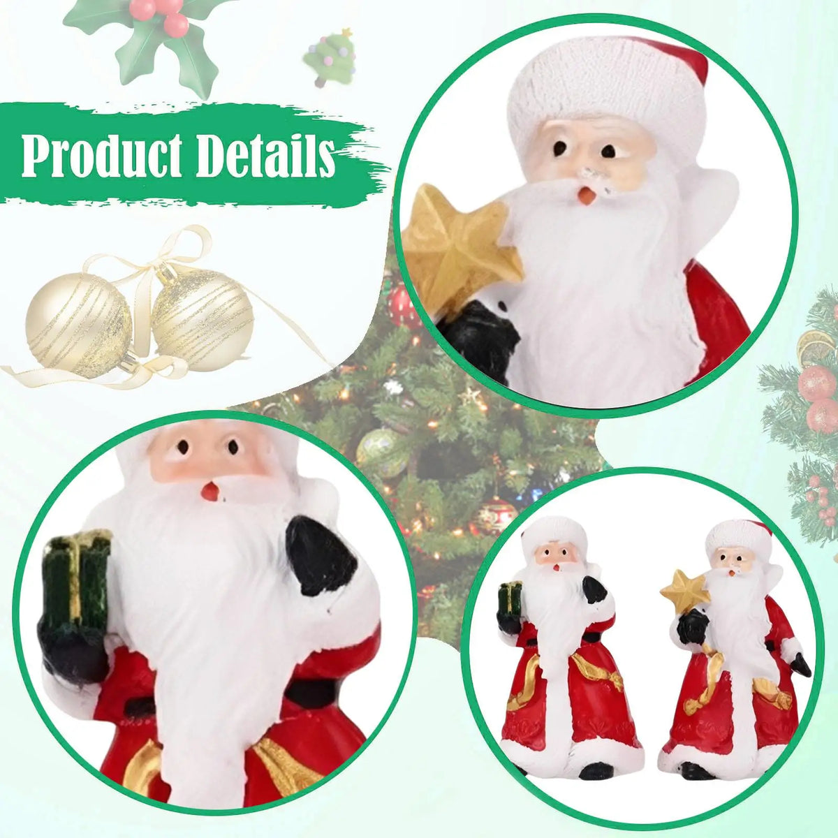 2 Pieces Santa Claus Figurines Tabletop Ornaments Christmas Decor Art Crafts Sculptures for Office Bookshelf Shelf Cabinet Quake