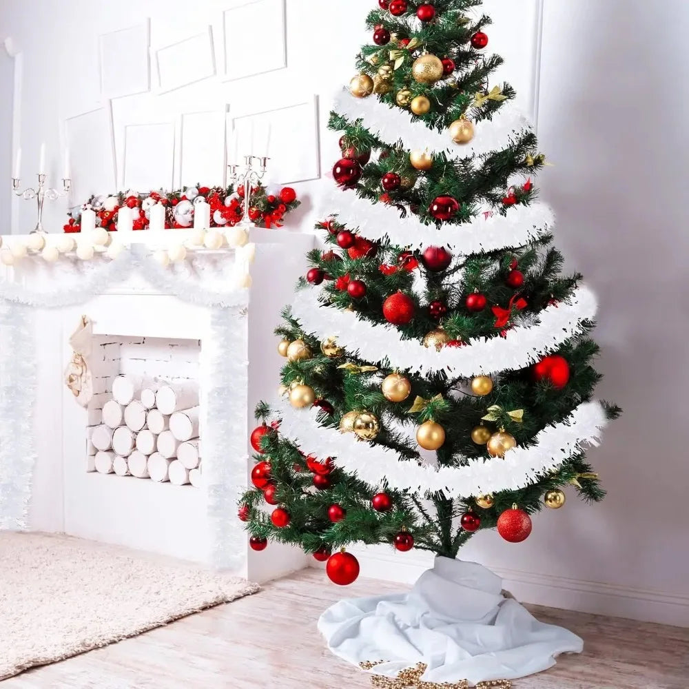 White Christmas Tinsel Ribbons DIY Garland Xmas Tree Hanging Ornament Halloween Wedding Birthday Party Home Decoration Supply Quake