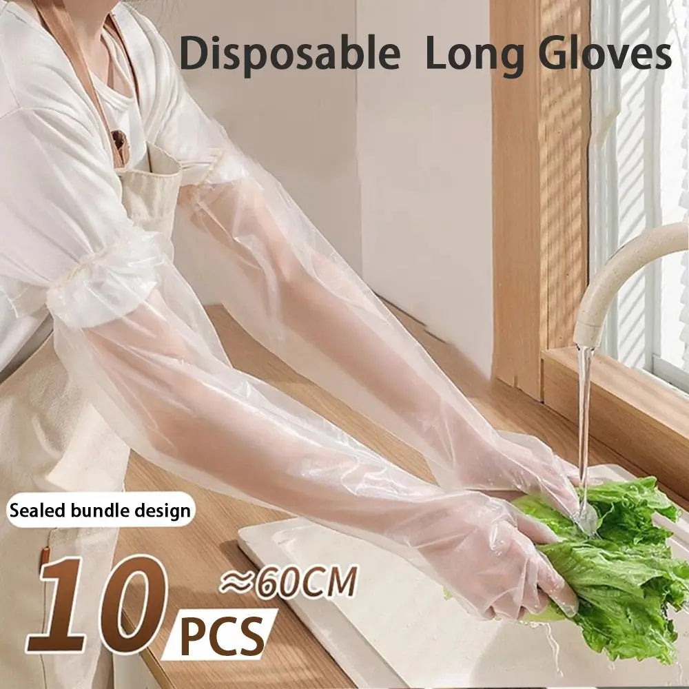 10PCS Waterproof Disposable Gloves Multifunctional Transparent Cleaning Long Gloves Durable Thickened Disposable Hand Sleeves Quake