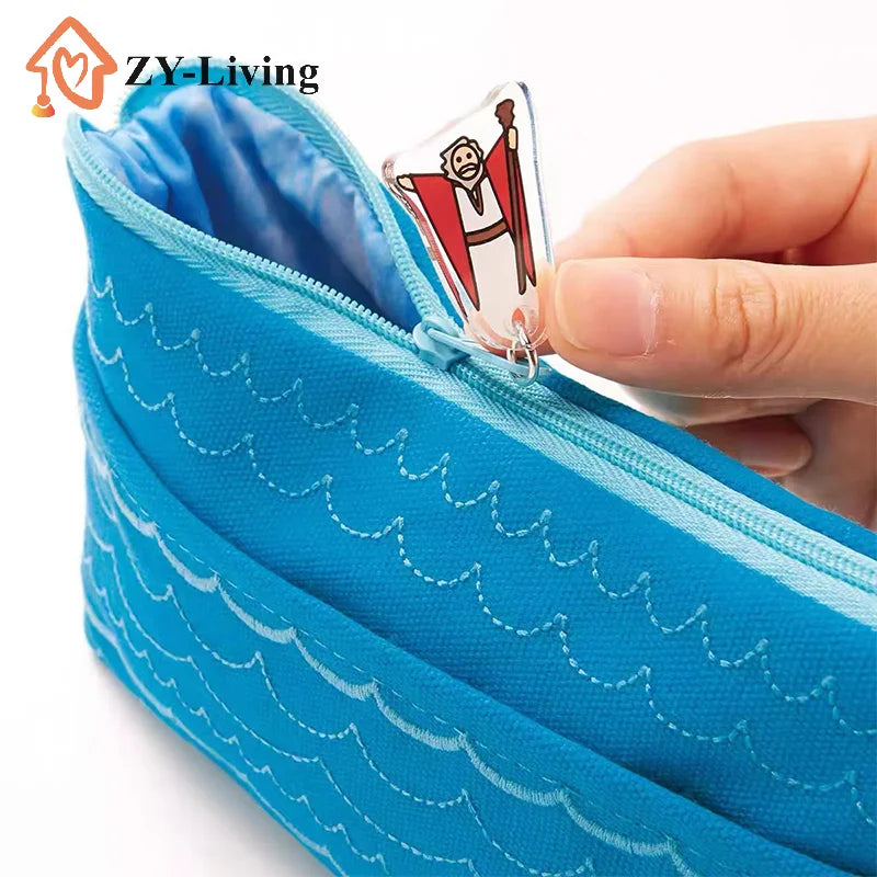 1PCS Canvas Travel Small Cosmetic Bag Women Portable Blue Coin Purse Multifunctional Toiletry Bag 18.5*10*4.5cm Quake