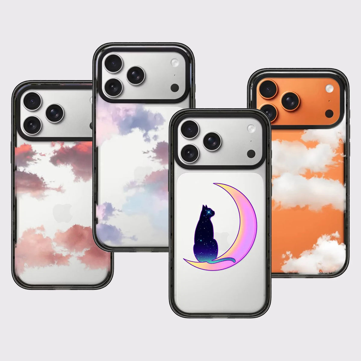 Cat Cloud Moon Pattern Impact Black Border Magnetic Phone Case Cover for IPhone 13 14 15 16 17 18 Pro Max Case Quake