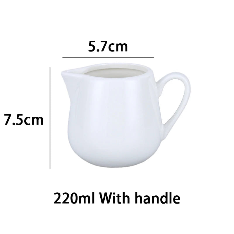 50/100/220ML Mini Ceramic Milk Jug Espresso Coffee Cream Jugs Kitchen Sauce Cup Serving Pitcher White Heat-resistant Milk Cup Quake 220ml handle