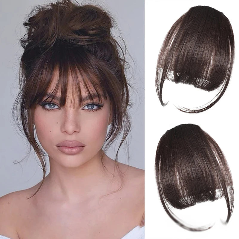 Synthetic Fake Air Bangs Natural Hair Extension Front Fringes Hairpiece Black Brown Clip In Bangs Double Sideburns Hair Styling Quake Style5