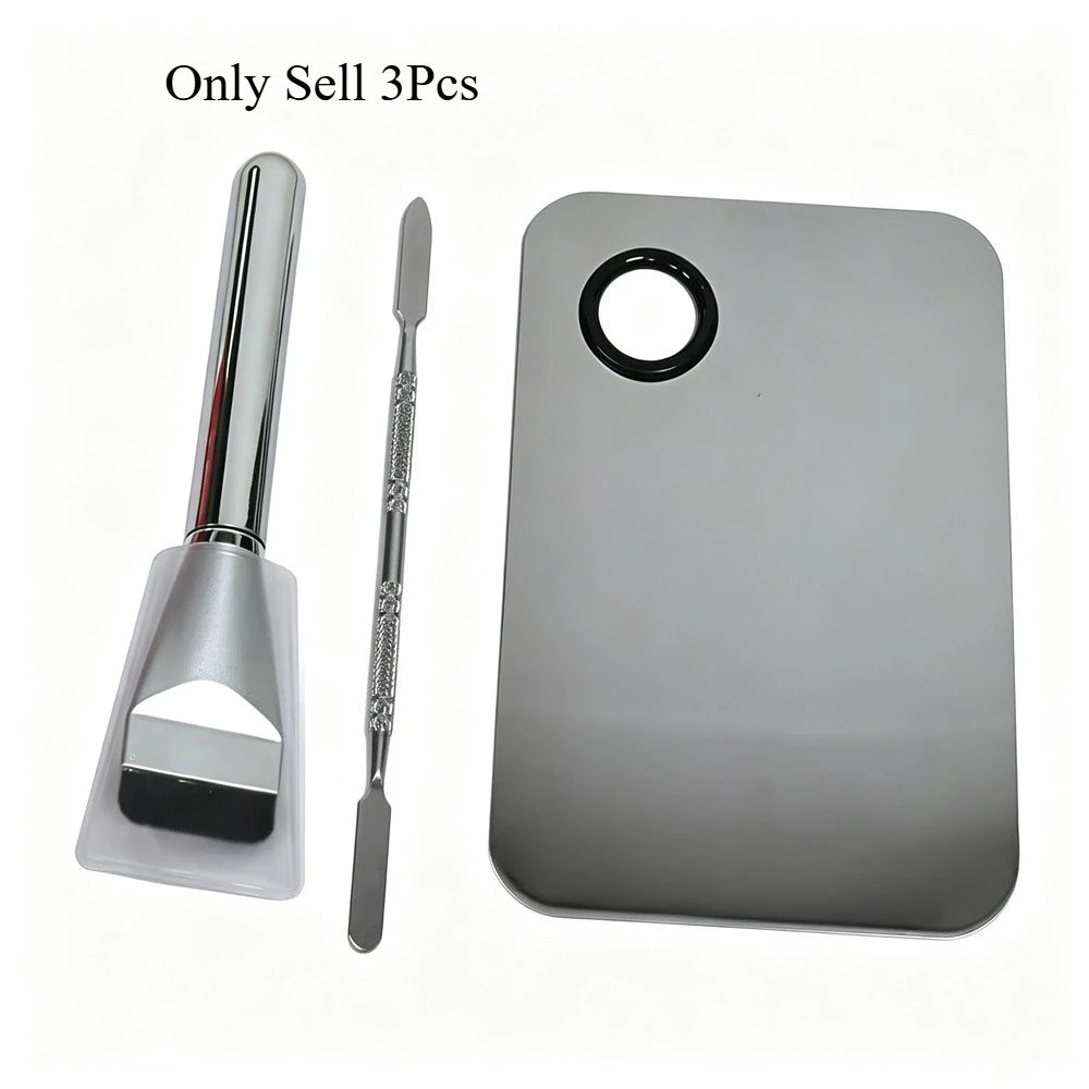 vvocci 3set Stainless Steel Palette Flat Head Foundation Brush Mixing Spatula Makeup Tool Lightweight Makeup Brush Quake M265 Big Silver 3set