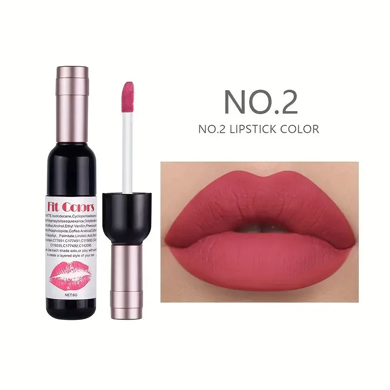 Red Wine Bottle Design Makeup Lip Gloss,Velvet Matte Lip Gloss Liquid Lipstick, High Colour Development,for Natural Lip Makeup Quake 02