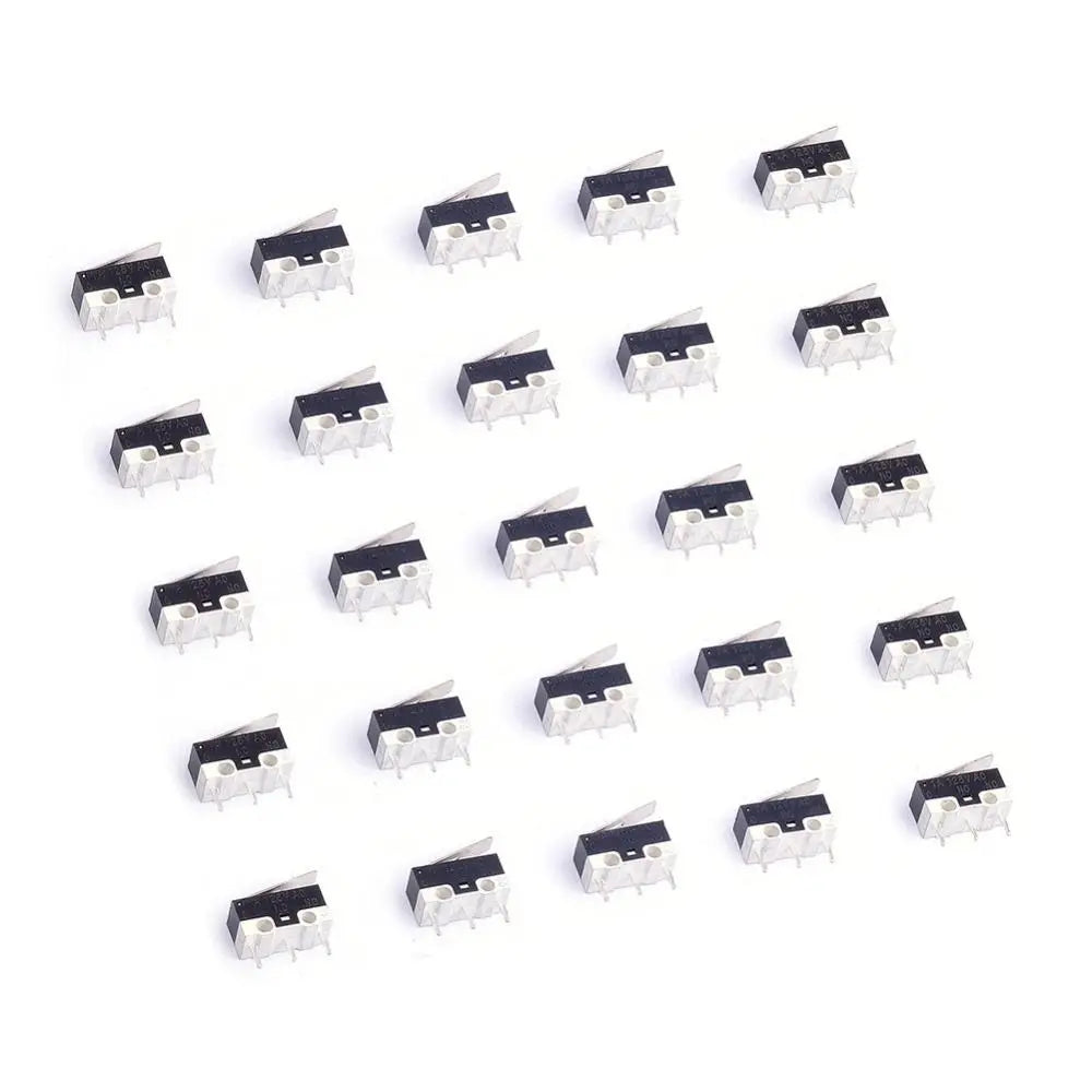 50Pcs 3 Pin Micro Limit Switch SPDT 1NC+1NO Micro Switch Black+White AC 1A 125V Limit Switch for Arduino CYT1073 Toy Mouse Quake Beige