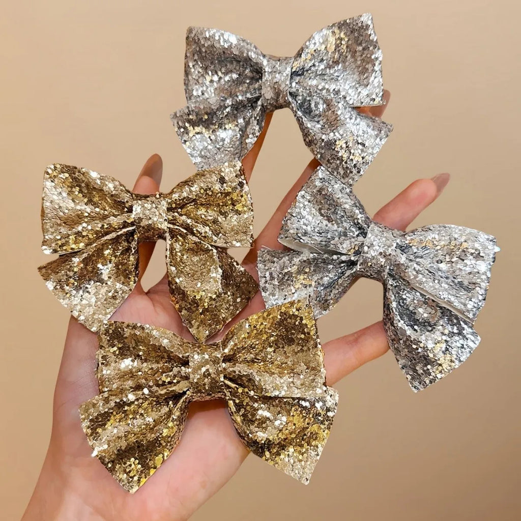2pcs Gold Silver Bow Hair Side Clips Fashion Sweet Duckbill Clips Hair Styling Accessories Suitable for Women Girls Daily Wear Quake