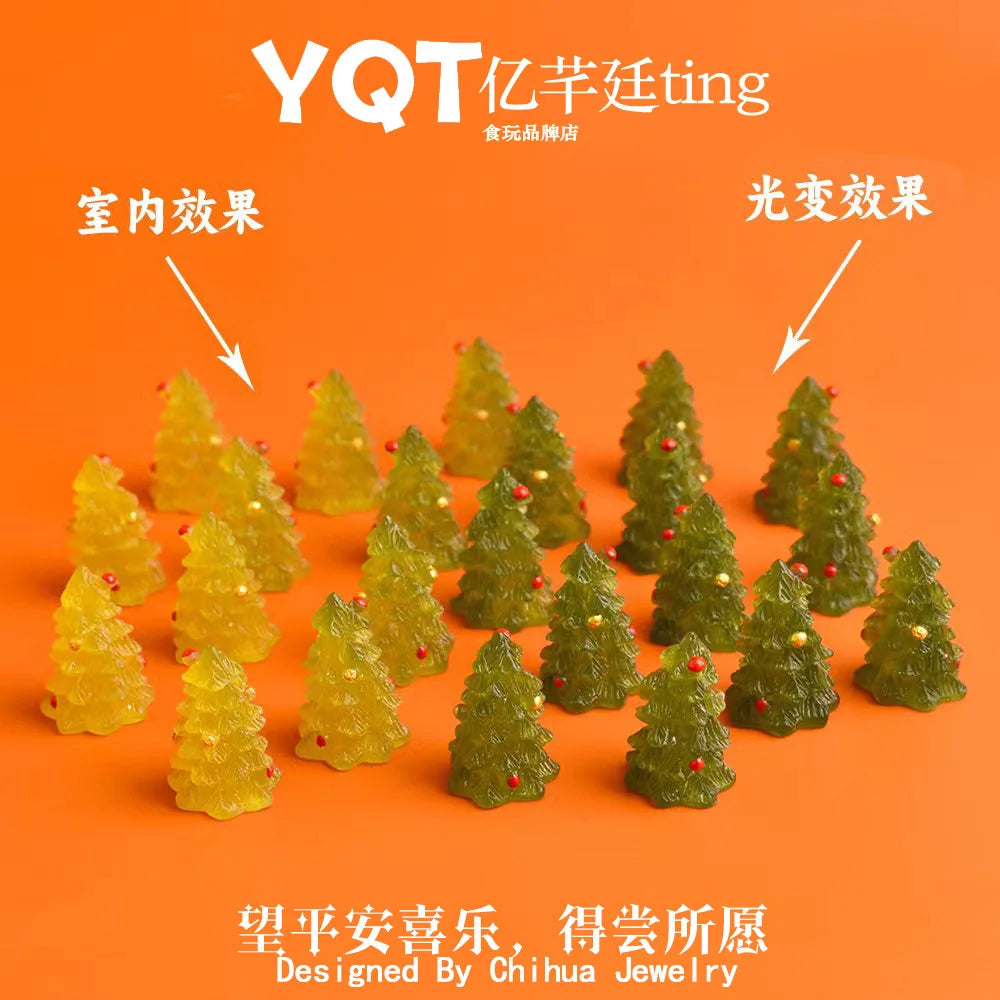 20Pcs Resin Fairy Garden Decor Craft Cabochon Change Color Christmas Tree Miniature Figurines DIY Dollhouse Desk Home Decoration Quake