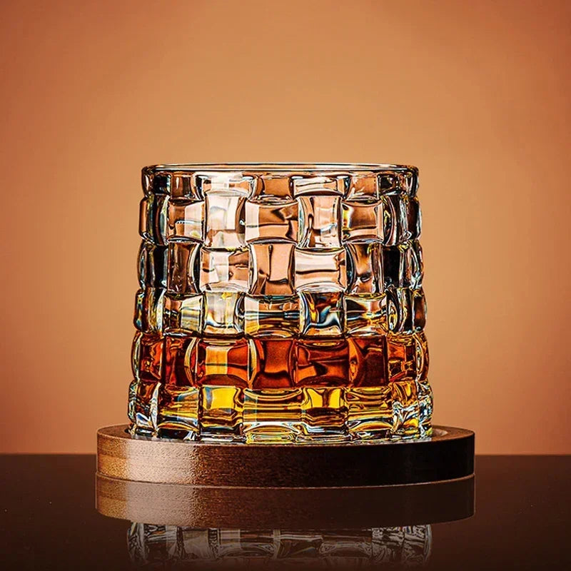 Crystal Drum with Base Whiskey Spin Wine Brandy Glass Bar Home Beverage Cup Quake