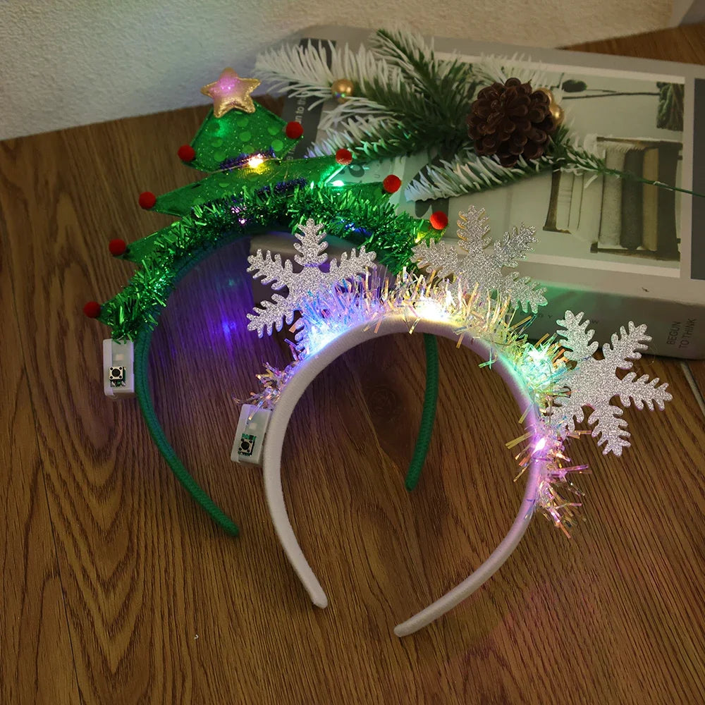 Christmas Luminous Headband Snowflakes Christmas Trees Headband Lovely LED Light Headband Flashing Hair Band Xmas Party Decor Quake