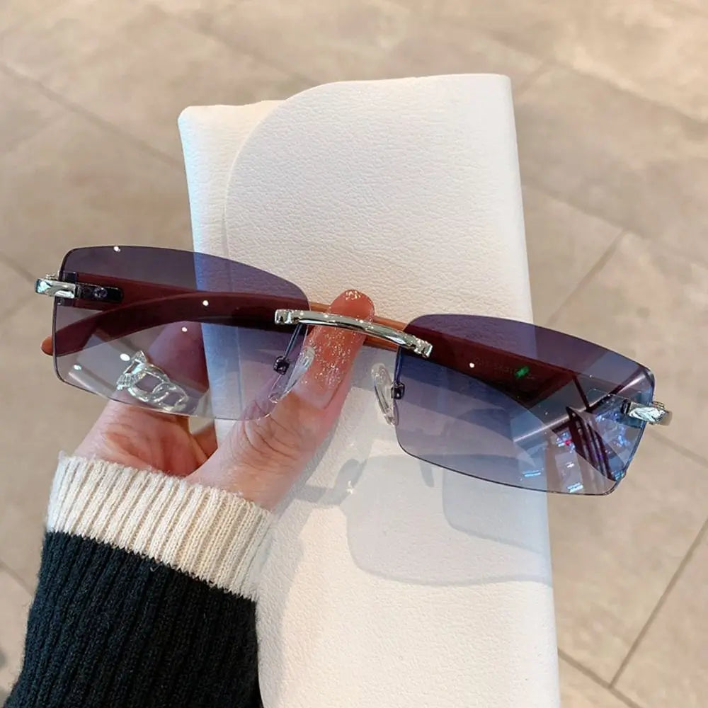 Trendy Punk Sunglasses Rimless Rectangle Sun Glasses for Women Men UV400 Driving Shades Fashion Frameless Gradient Eyewear Quake Silver-Gradient Gray