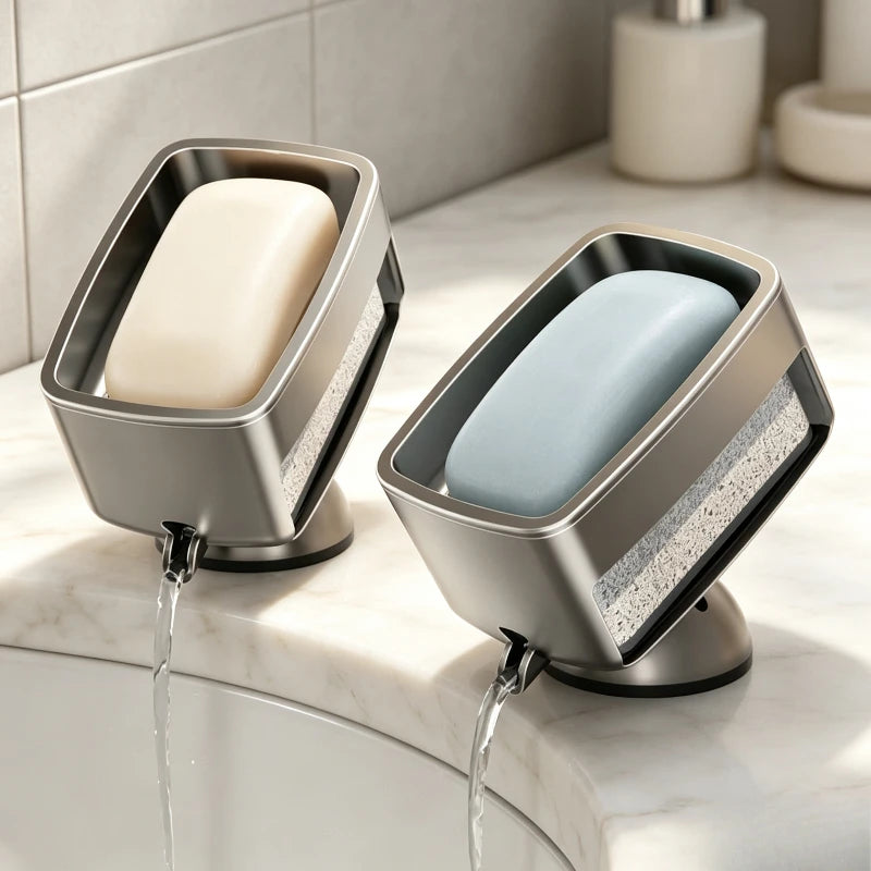 Punch‑Free Suction Cup Soap Box Stylish Soap Holder Detachable Drain Soap Tray Bathroom Counter Top Household Storage Rack Quake