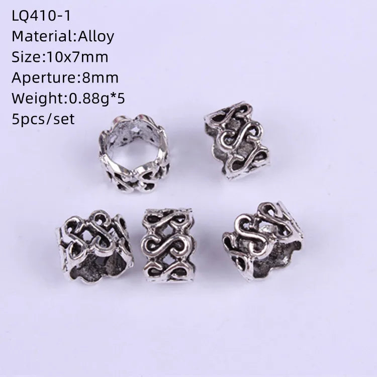 5 Pcs Hair Braids Reggae Dirty Braid Decorative Beads Styling Tools Silver Gold Dread Dreadlock Beads Rings for Hair Accessories Quake LQ410-1