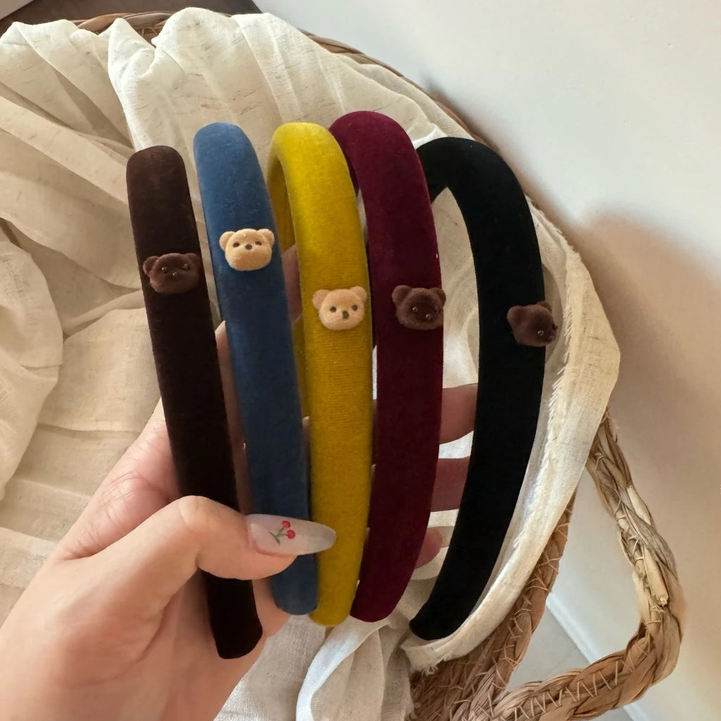Autumn Winter Vintage Plush Teddy Bear Headband Sweet Cute Velvet Headband Korean Women Girls Daily Outgoing Hair Hoop Headwear Quake