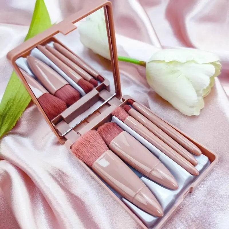 Mini Makeup Brush Set With Mirror Case Portable Travel Cosmetic Brushes Soft Synthetic Bristles Facial Quake