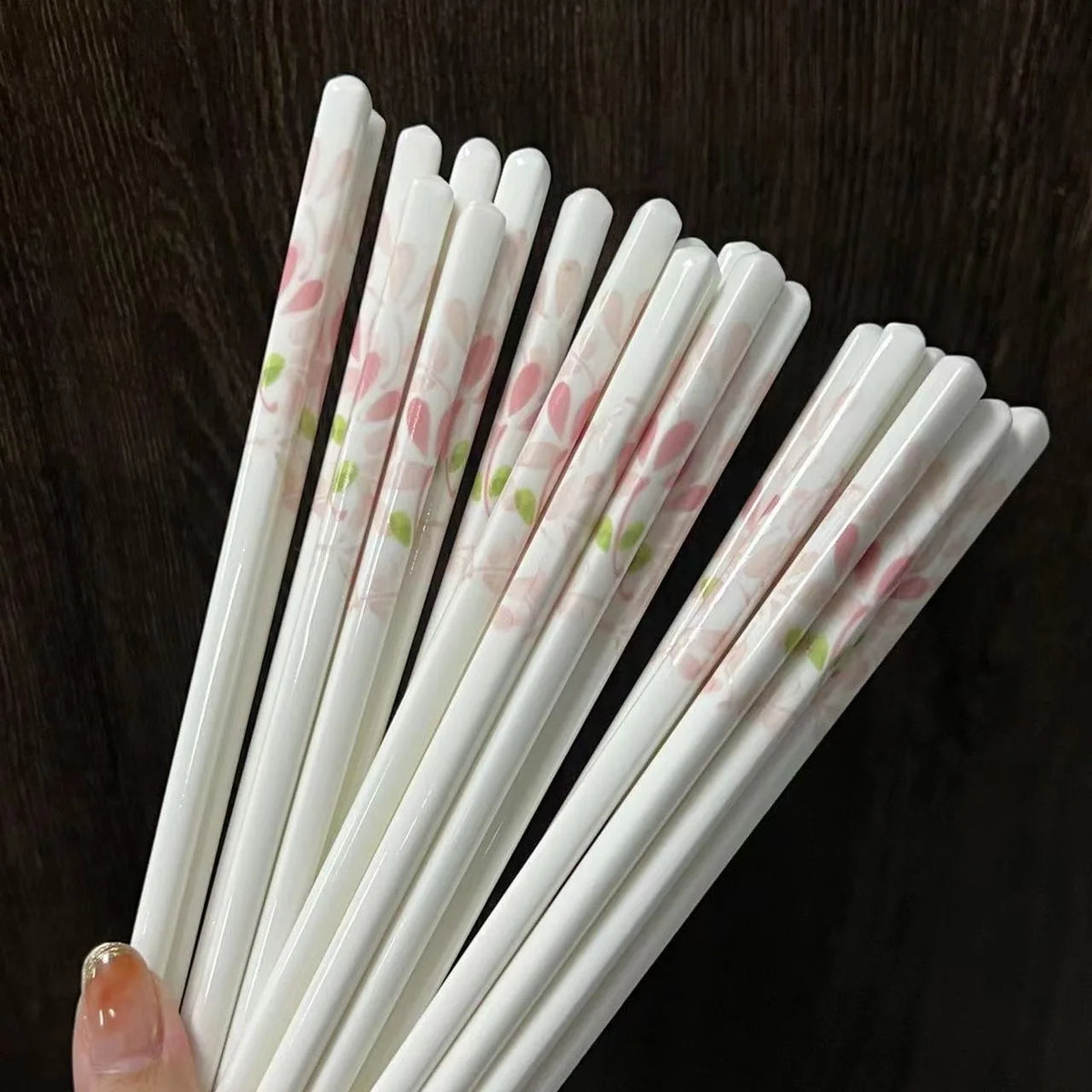 4/10 Pairs Ceramic Chopsticks-Four Seasons Floral Pattern, High Temperature Resistant, Easy to Clean, for Home & Restaurant Quake