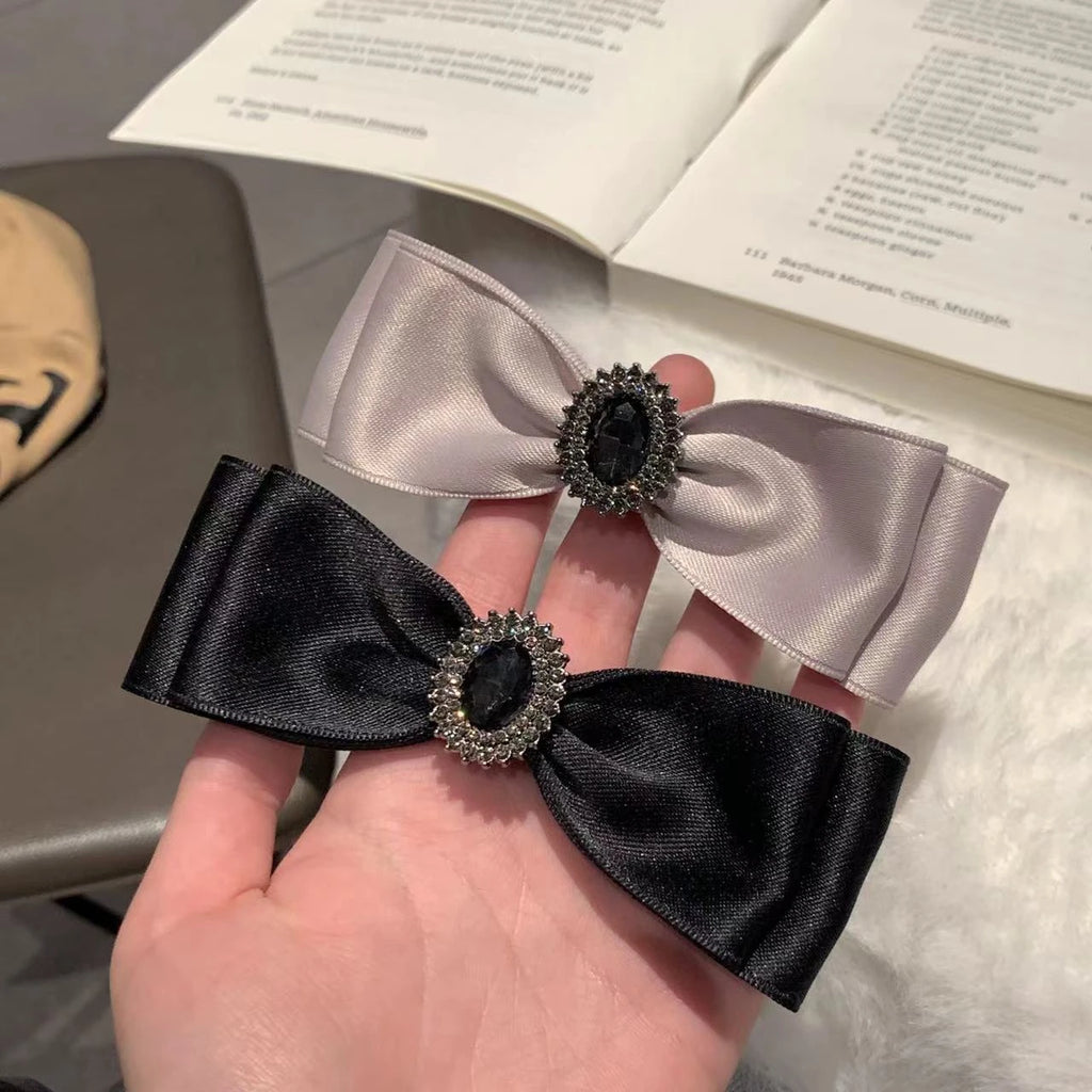 New Semi-tie Ponytail Hairpin Back Head Luxury Rhinestone Bow Hairpin Girl Headdress Spring Clip Quake