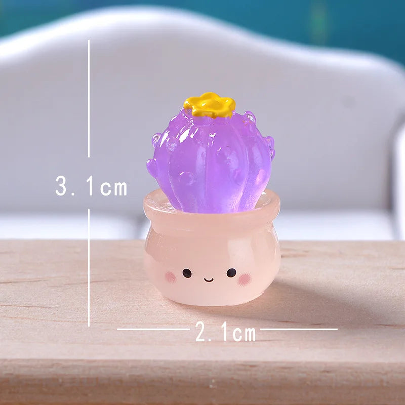 6/1Pcs Luminous Mini Cactus Figurines Cute Resin Succulents Plant Car Ornaments Toys Glowing Microlandscape Garden Decoration Quake 06 6PCS