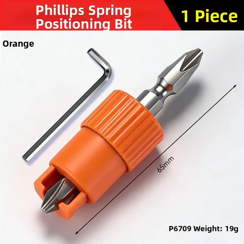 Magnetic Bit with 6.35mm Shank and Spring-Activated Tip Designed for Controlled Engagement and Reduced Tip Deflection Quake