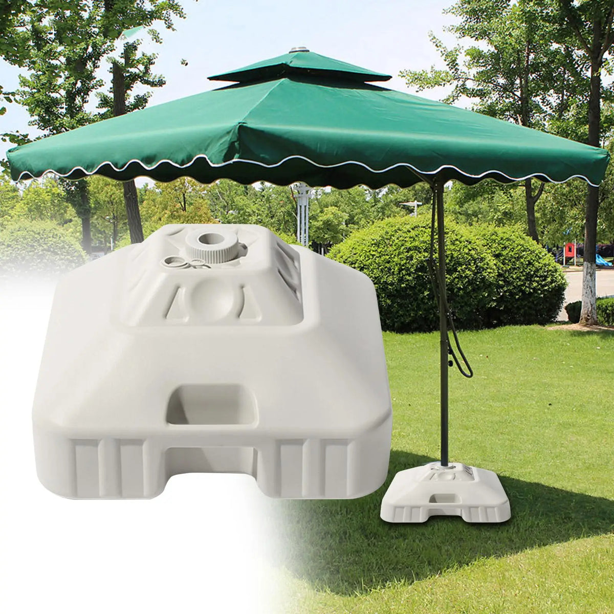 Square Patio Parasol Stand Base Portable HDPE Umbrella Holder Water Sand Fillable Outdoor Sun Shelter for Garden Beaches Deck Quake White