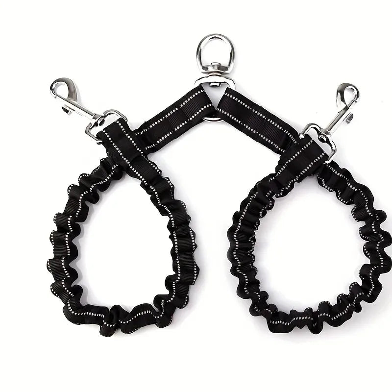 Pet Dog Double Leashes - No Tangle Dog Leash Coupler, Comfortable Shock Absorbing Reflective Bungee Lead for Nighttime Safety Quake Default Title