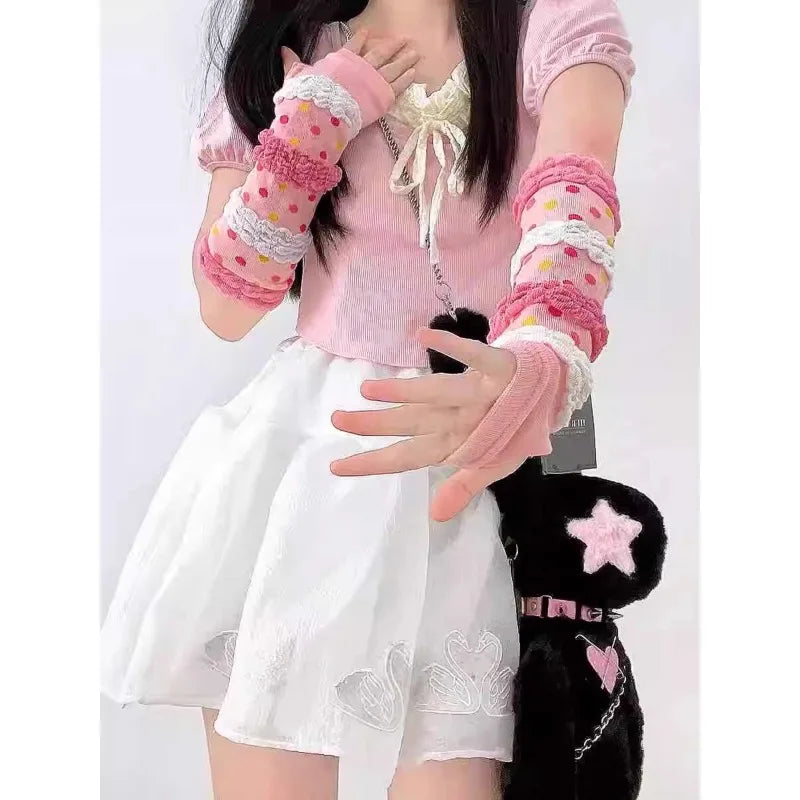 Lolita Girls Dopamine Sunscreen Sleeves for Spring and Autumn Arm and Hand Protection Quake