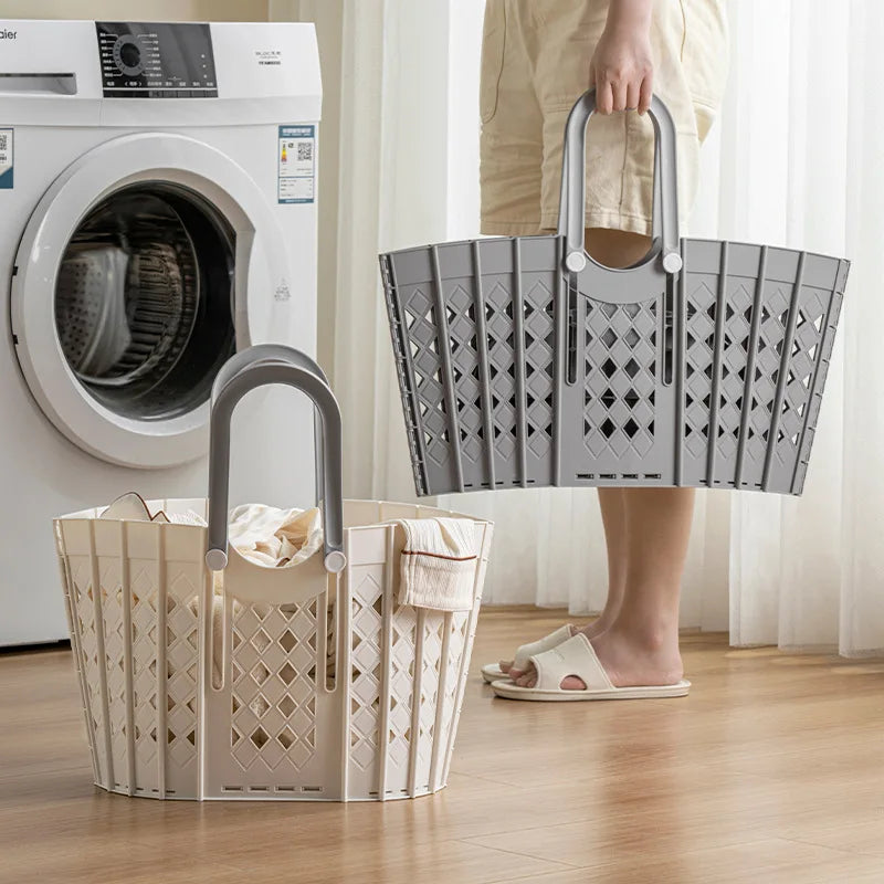 1PC Hollow Foldable Dirty Clothes Basket Large Capacity Handheld Laundry Hamper Suitable for Bathroom Narrow Gap Storage Quake
