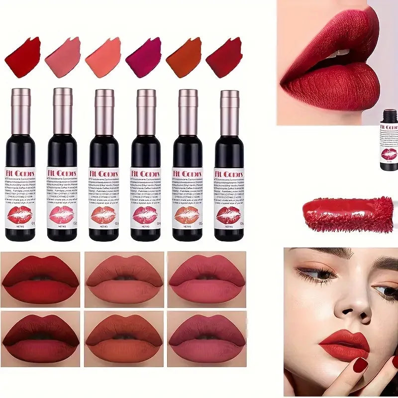 Red Wine Bottle Design Makeup Lip Gloss,Velvet Matte Lip Gloss Liquid Lipstick, High Colour Development,for Natural Lip Makeup Quake