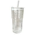 YWDL 600ml Stripe Glass Cup with Lid And Straw Transparent Milk Tea Juice Cup Drinking Glasses Ice Water Coffee Mug Bar Quake 600ml