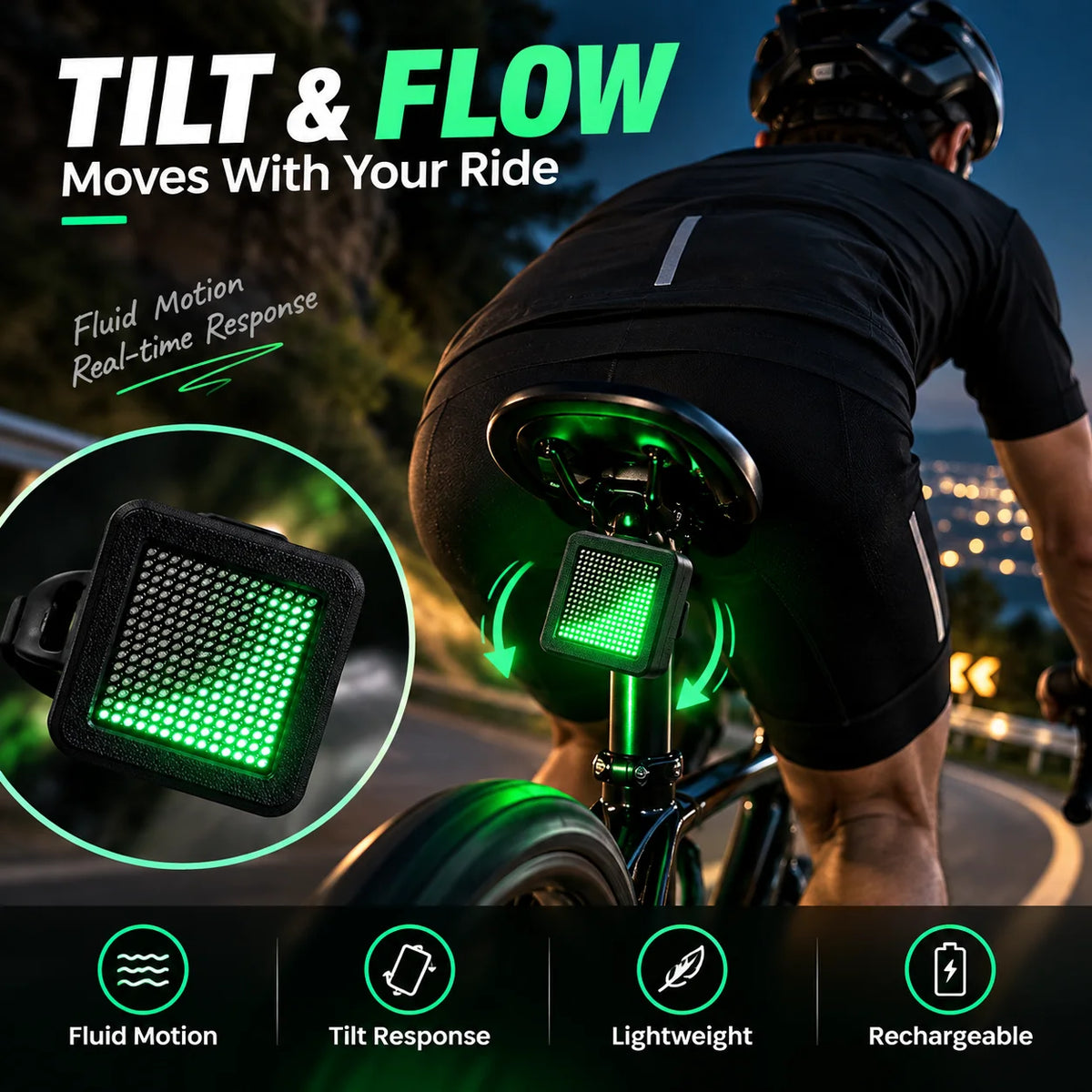 Fluid Simulation LED Bicycle Tail Light Rechargeable Bike Rear Light Shake On Tilt Control Cycling Warning Lamp Mount Quake