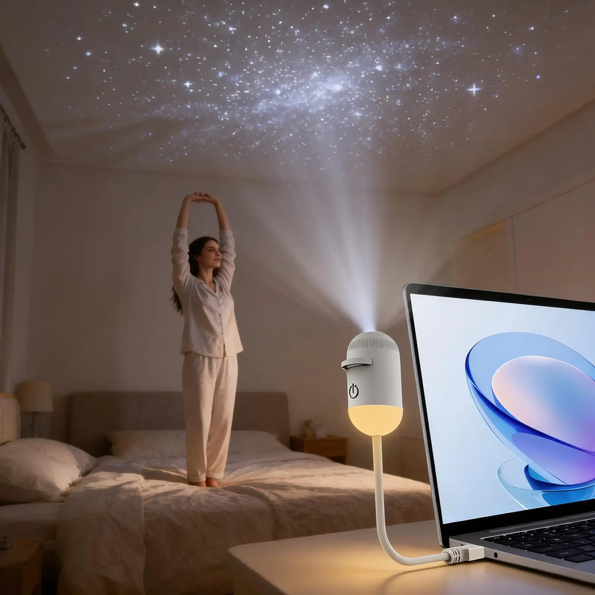 Galaxy Projector Night Light USB Light 360 Degree Rotating Galaxy Lamp Projector with 24 Film Slides for Car Home Party Living Quake