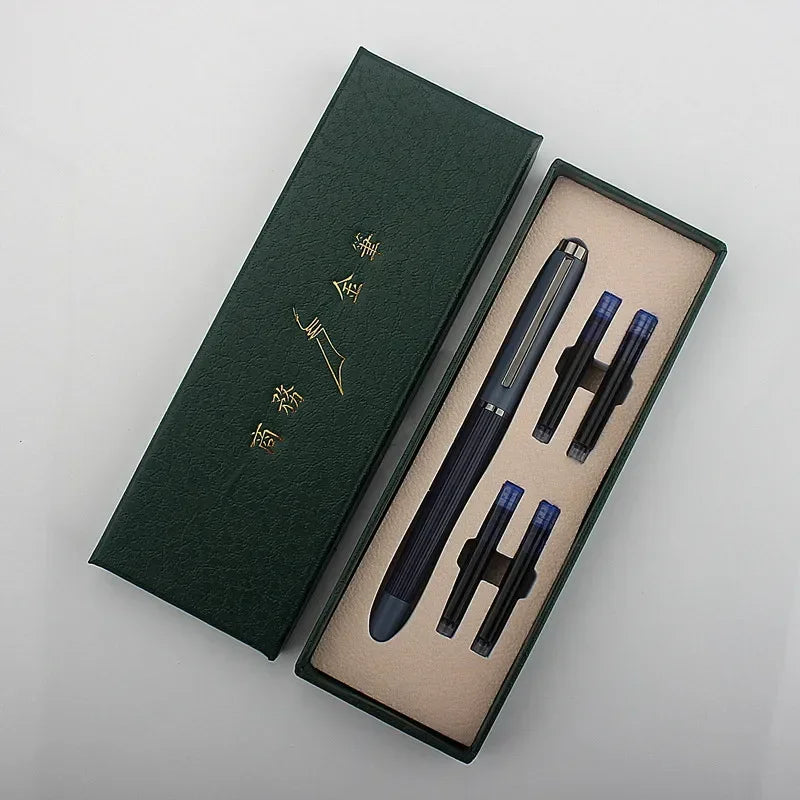 Luxury Quality 6052 Metal Grey Blue EF Nibs Black Fountain Pen EF0.38MM Ink Pens Set Gift Quake 6052-10 EF 0.38MM