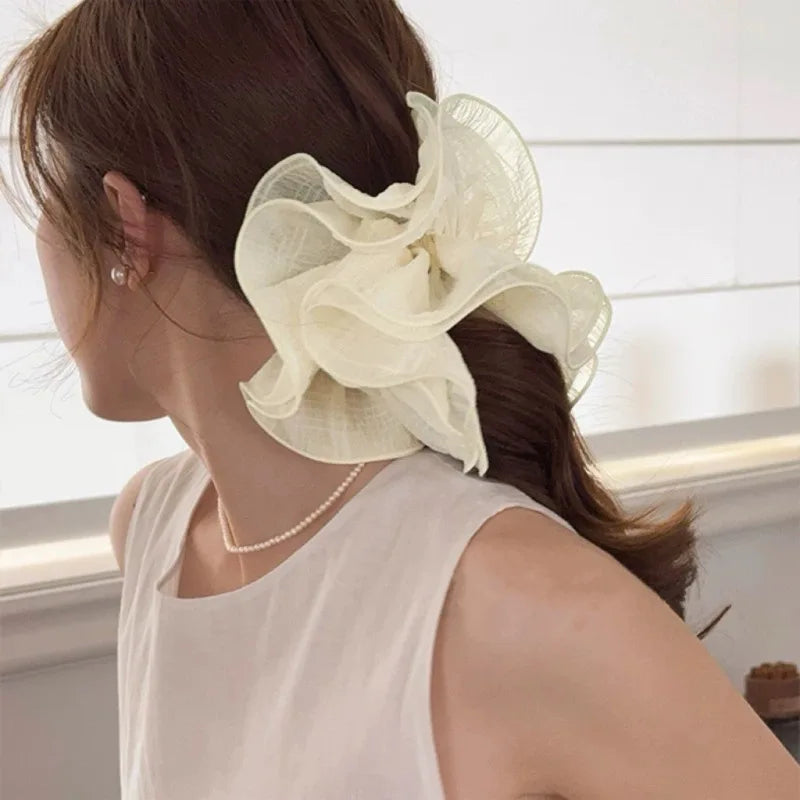 Wrinkle Chiffon Scrunchies for Women Girls Sweet Hair Ropes Elegant Temperament Exaggerated Hairbands Vacation Hair Accessories Quake