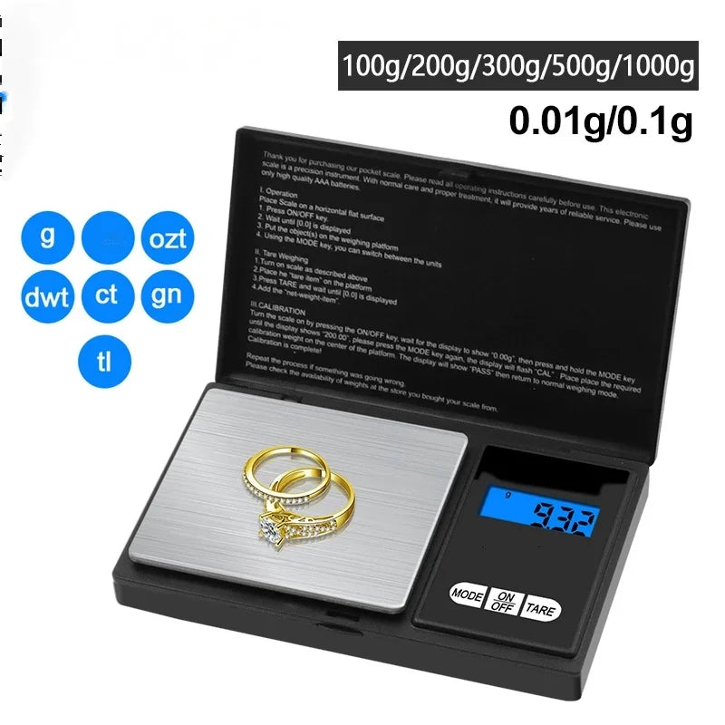 Mini Electronic Scale Pocket Digital Scale for Gold Sterling Silver Jewelry Scale Precision Scale 200/500gX0.01g/1kgX0.1g Quake