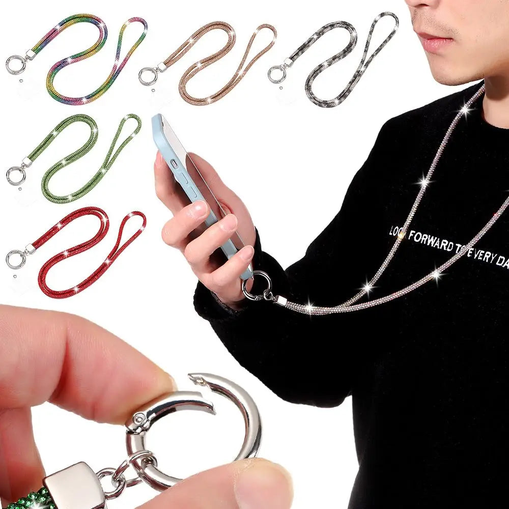 Glitter Rhinestone Phone Lanyard Phone Diamond Crystal Chain Straps Keychain Hanging Anti-lost Rope Quake