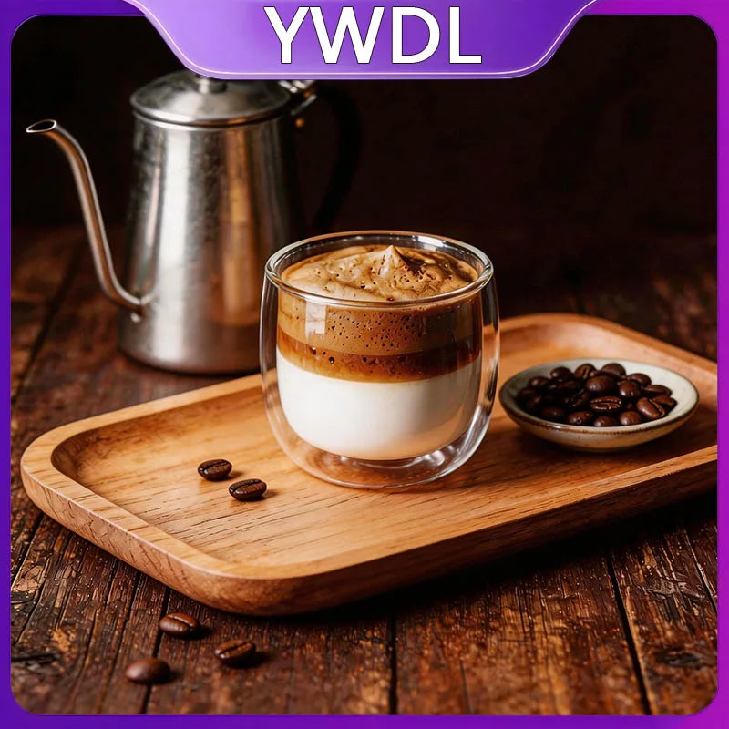 YWDL Glass Coffee Mug High Borosilicate Heat Resistant 240ml/300ml for Coffee Lovers Home Office Gift Clear Cup Reusable Quake