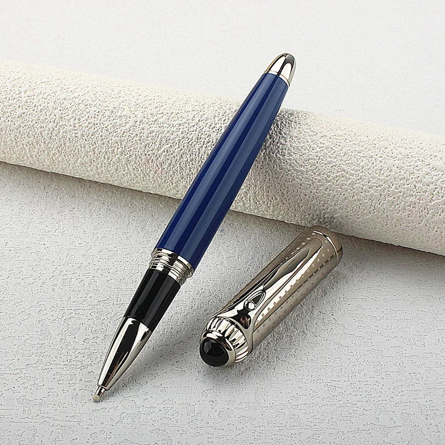 Luxury Business Blue Big Size Metal Rollerball Pen / Ballpoint Pen Silver Clip Blue Ink for Writing Office Writing Gift Pen Quake