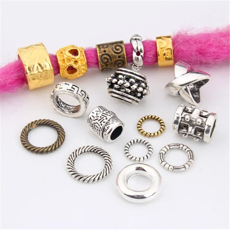 African Braiding Hair Rings Vintage Spiral Braids Hair Styling Tools Accessories Silver Gold Beads for Hair Braids Dreadlock Quake