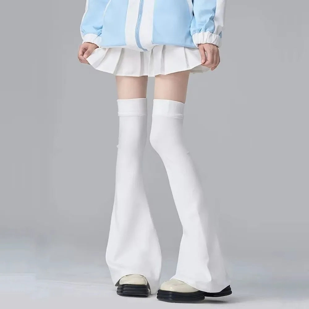Fashion Y2K Leg Stockings Slimming Elasticity Knee Socks Horn Shaped Cuffs Over The Knee Autumn Winter Quake 35-39 Thin-White
