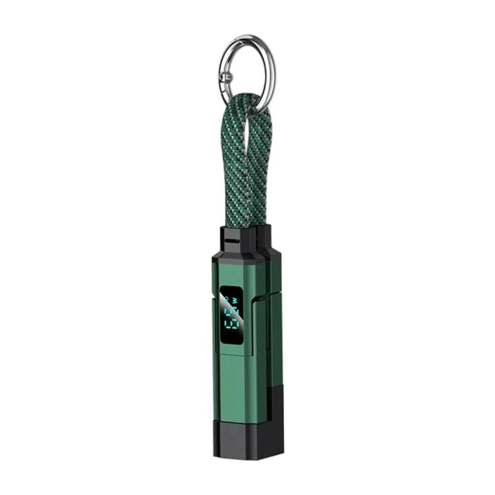 4-in-1 Keychain Charging Cable LED Digital Display 65W Super Fast Charging Braided Zinc Alloy Multi Charger Cord Quake Green