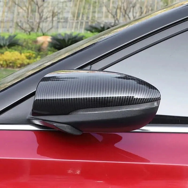 Carbon Fiber Look Horn Style Side Mirror Cover Overlay Cap For Hyundai i20 i20N Bayon Lafesta 2020-2023 Stick On Pair Quake