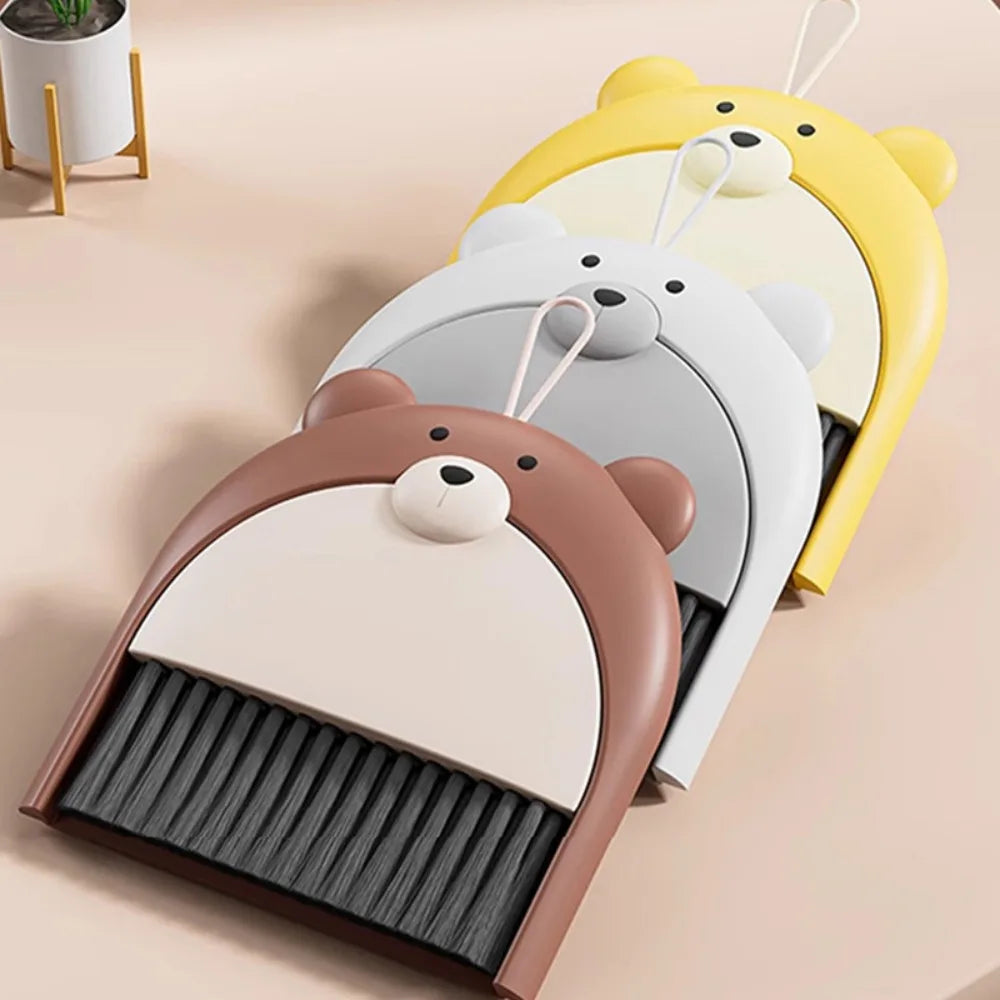 Small Broom Dustpan Set Cartoon Teddy Bear Household Desktop Garbage Shovel Small Dustpan Mini Foldable Quake