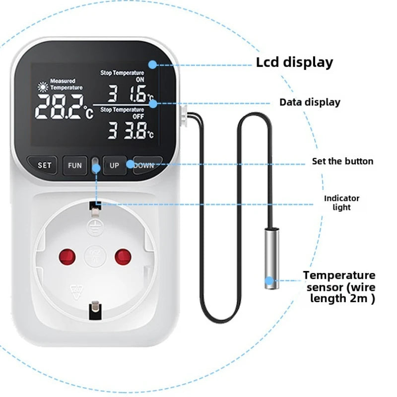 Digital Temperature Controller Socket Thermostat EU Plug 220V With Timer Switch Heating Cooling For Refrigerator Aquaculture Quake