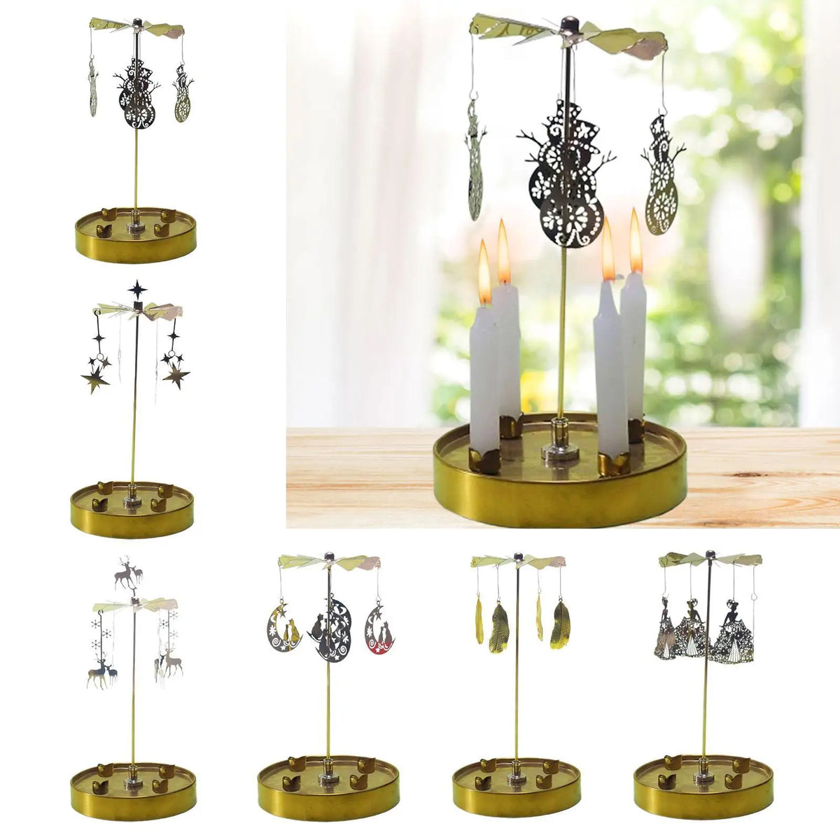 Spinning Candle Holder Party Decor Table Centerpiece Rotating Candle Holder for Christmas Wedding Living Room Friends Gathering Quake