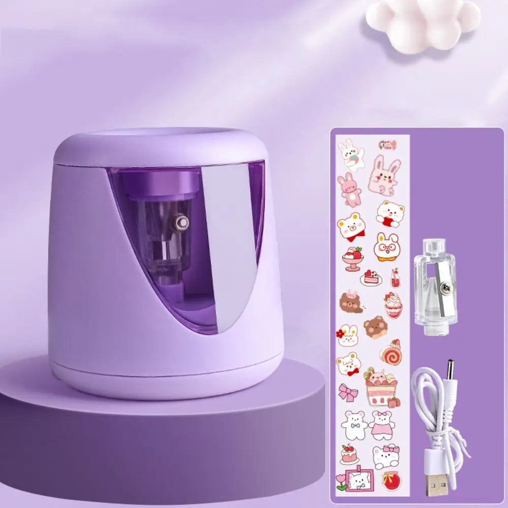 with Decorative Sticker Cartoon Creative Stationery Mechanical Tool Electric Pencil Sharpener Switch Automatic Quake Blue-Battery-USB